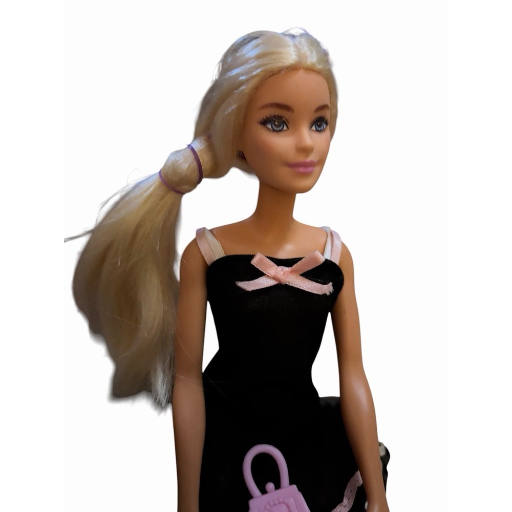 Mattel Barbie Fashion Doll Blonde  Black & Dress Pink Blonde Purse‎ & Heels